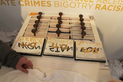The network offered a wide array of topics for visitors to stamp on their T-shirts, including 'hate,' 'discrimination,' and 'intolerance.'