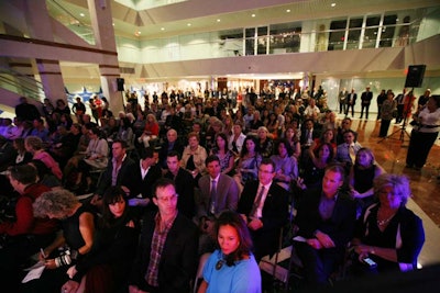 Guests gathered in the main atrium to have hors d'oeuvres provided by MG Events and cocktails by 42 Below, Alacran Tequila, Mandarine Napoleon, Societe Perrier.