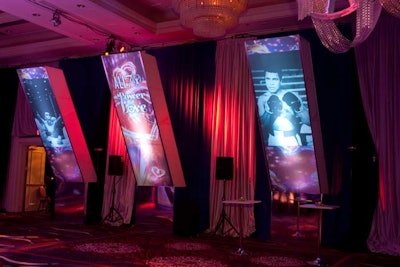 Illuminated banners showed images of the boxer and the event's logo.