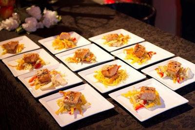 ByPeterandPauls served sesame salmon with napa cabbage, mango, and papaya salad.