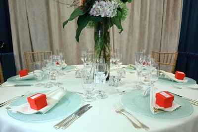A tablesetting at the Ronald Reagan Building/Trade Center Management Associates (TCMA) exhibit served as a display to promote private events at the Reagan Building.