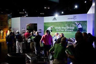 The company sold more than 1,500 pairs of its Adidas and Ashworth spikeless shoes at a discount at the 'Walk the Show In Our Shoes' area of the exhibit. Buyers could either leave their old shoes and pick them up later, or take them in a drawstring bag. This was a new part of the exhibit this year, intended to get buyers to try its products and also to create visibility for the brands on the show floor.