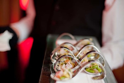 Servers also passed spoons of haricot vert and purple cauliflower salad, topped with micro herbs.