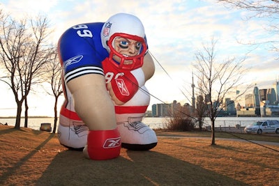 Outside, a giant, inflatable football player marked the entrance.