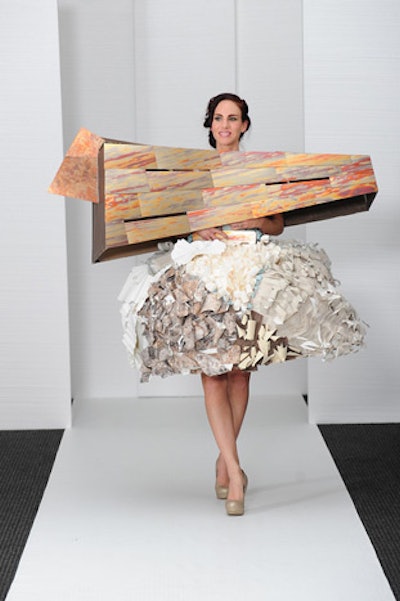 At the eco-friendly show, D.C. Fashion Week event partner Perkins Will sent a model down the catwalk wearing the architecture firm's edgy dress made of recycled materials.