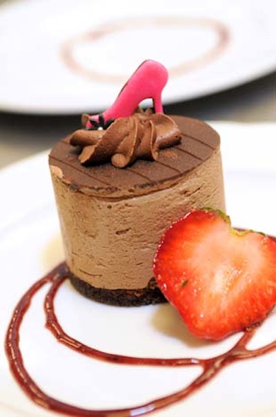 The Coral Gables Country Club prepared a chocolate mousse dessert topped with a pink high-heeled shoe for guests.