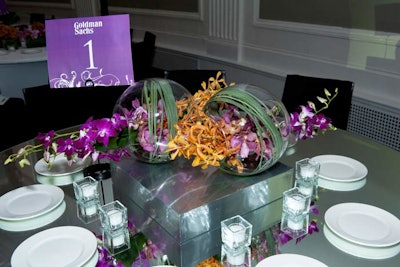 Table signage recognized sponsors such as Goldman Sachs. Kehoe Designs created the flower arrangements.