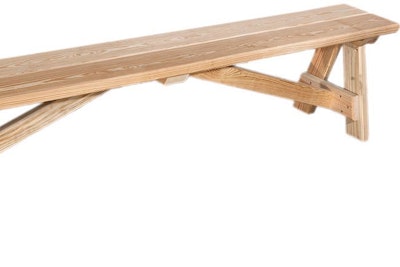 Natural picnic bench, $25, available in New York’s tri-state area from Something Different Party Rental (973.742.1779, somethingdifferent party.com)