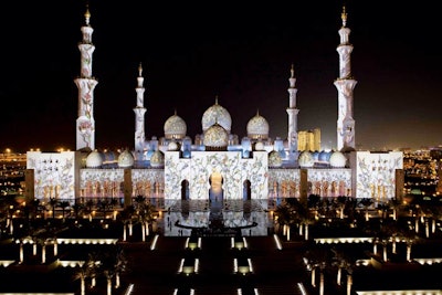 For the United Arab Emirates’ 40th anniversary in December, Obscura Digital created a series of elaborate projections that illuminated the Sheikh Zayed Grand Mosque in Abu Dhabi. The mosque is 350 feet tall and 650 feet wide; a team of more than 50 people worked on the project.