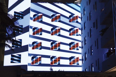 As part of an event for Latin American fashion cable network Glitz in October, Media Stage created a nine-minute video that draped the six-story Soho Beach House in Miami with live action and computer animation.