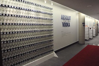 Absolut launched a 2011 limited edition bottle on December 1 at Toronto’s TIFF Bell Lightbox. The step-and-repeat employed shelves holding dozens of the new bottles.
