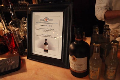 One station featured cocktails mixed with King’s Ginger, a ginger liqueur the company originally formulated for King Edward VII in 1903 that was reformulated in 2009 to include organic ingredients. Multiple bottles of King’s Ginger and London Dry Gin No. 3 lined the bar.