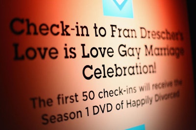 To promote the event on social media, a sign at the entrance to the club encouraged guests to check in via Foursquare. The first 50 to use the social media platform to do so received the first season of Happily Divorced on DVD.