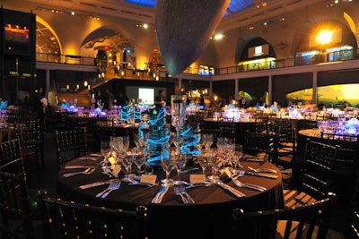 Glowing spheres and LED neon-colored wires decorated the dinner tabletops.