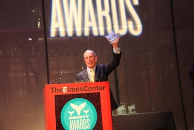 After attending a New York Knicks game earlier in the evening, Mayor Bloomberg stopped by the TimesCenter to pick up his award for Foursquare Mayor of the Year.