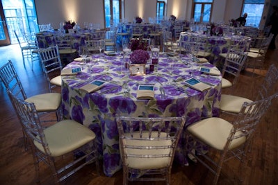The dinner for 90 took place at the Ivy Room. Flowery linens were from BBJ, and rentals came from Hall's.