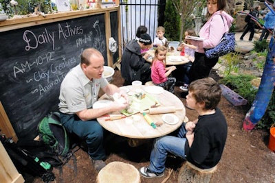 Kids can make arts and crafts at the Parks Canada Playscape. The area includes a giant sandbox, trout ponds, and a climbing wall.