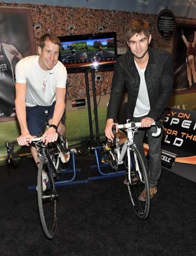Olympian triathlete Hunter Kemper (pictured, left) and Chace Crawford tested Kemper's training bikes.