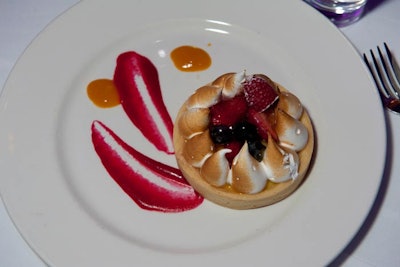 Executive chef Trevor Hoyte, who oversees the menu at the W Hotel's restaurant IPO, created the gala's three-course dinner. For dessert, alternating guests had chocolate mousse domes with salted caramel and raspberries or fresh lemon tarts with wild raspberry coulis.