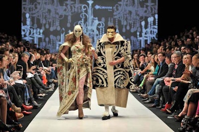 Inspired by Venice and Carnival, models wore ornate patterns and masks for Korhani's third collection.