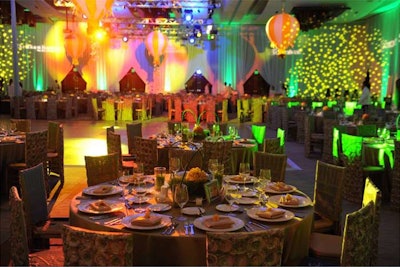 Wow Factor Marketing Group hung striped hot-air balloons from the ceiling and projected colorful graphics on the walls.