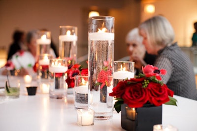 Floating candles and red roses spruced up the first-floor reception space.