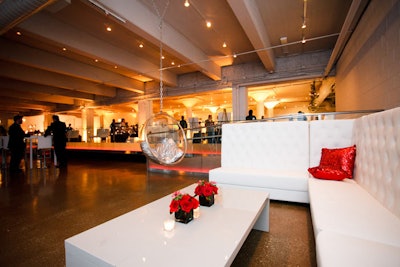 Event designer Meredith Treinen of Event Creative said that she aimed to create a 'sleek, sexy' vibe at the cocktail reception, which had a color scheme of white, black, and red.