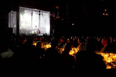 After dinner, guests were treated to musical entertainment from the Irrepressibles, a British performance orchestra. The 32- by 32-foot stage, originally commissioned for the Victoria & Albert Museum in London, England, was shipped over for the occasion.