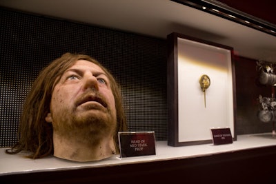 Ned Stark’s decapitated head is among the props transported from the set in Canada and is carefully displayed behind a viewing glass to prevent wear and tear.