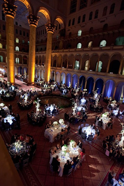 Illuminated tables spotted the dinner area intermixed with those draped in linens.