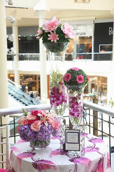 Tysons Galleria florist Art With Flowers set up several tables on the mall's third story, including this cherry-blossom-pink table.