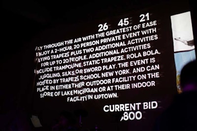 Live-auction prizes, and the real-time bid, were projected onto the screen as well.