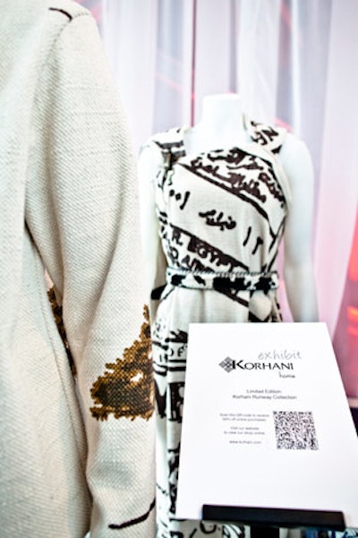 Korhani Home created fashion pieces from its newest collection of interior rugs. The pieces are on display in the tents and were shown on the runway on opening night.