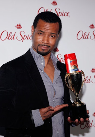Isaiah Mustafa, the star of Old Spice's memorable 2010 commercials and its interactive YouTube promotion, made an appearance at the event, along with fellow spokesperson Terry Crews. Mustafa and Crews played up their waggish characters from the ads, albeit with their shirts on.