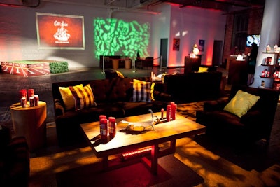 Inside the raw space, Shiraz Events created vignettes for the different activities, including a lounge in the center that held comfy couches, the new Old Spice products, and masculine decor elements like antlers.