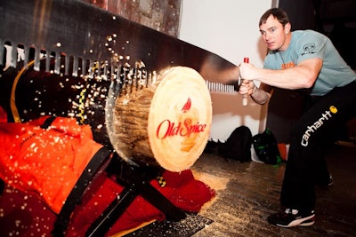 In line with its quirky marketing campaigns, the event included activities like log cutting. The mens grooming brand brought in champion crosscutters Mike Sullivan and Dave Jewett (pictured), to demonstrate the art of sawing.