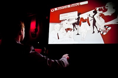 Phosphorous Media created an interactive projection. While standing in a marked spot, guests could point to moving items in the projection to get facts about Rogers Digital Media.