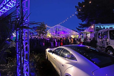 String lights hung overhead, and were visible through the clear tent.