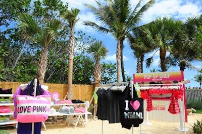 The Pink pop-up shop sold apparel, bags, and water bottles emblazoned with the Pink logo and 'I Love Miami.'