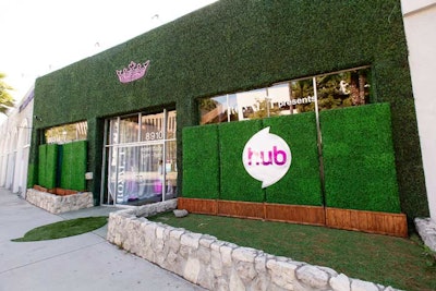 Hub-logo hedging fronted the venue.