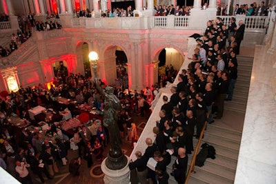 In a surprise flash-mob-style performance at Wednesday's dinner, the Gay Men's Chorus of Washington (wearing TEDMed T-shirts under sport jackets) assembled on the Jefferson Building's staircase to sing a three-song medley that began with 'Let It Be.'