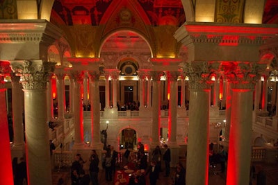 On April 11, the conference brought guests to the Library of Congress’s Jefferson Building, where Atmosphere Lighting provided dramatic red lighting for the historic venue.