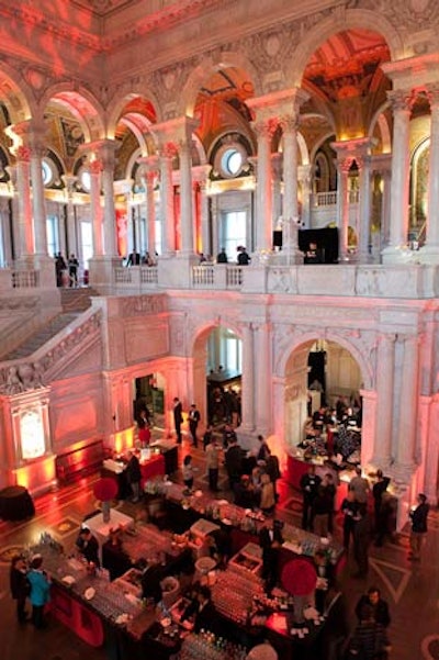 A custom black-and-red bar that spelled out TEDMed served as the focal point on the first level.