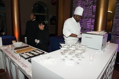 The menu from Occasions Caterers highlighted high-tech cooking methods, like the chill grill station, where a chef prepared Popsicles with flavors like coconut piña colada, mango, peppermint, and kahlua.