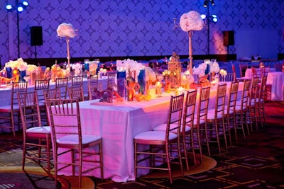 Long feasting tables in the Diamond ballroom provided a place to eat and facilitate conversation.