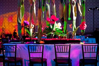 The Platinum ballroom's oversize elements included tabletop designs that seems to reach for the sky, evocative of a cartoon jungle.