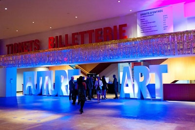 To enter the party, guests walked between giant Styrofoam letters that spelled out 'Future' and 'Art.' Although the theme focused on six inspiring words, organizers centered the social media push around the concept of 'future.'