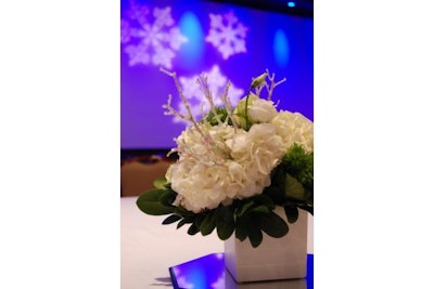 Grand Ballroom: Corporate Holiday Party, Centerpieces, Snowflake Gobo Lights
