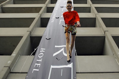 Climbers from Boston Rock Gym walked straight down the building's 24-story facade. Models also came from Maggie Inc.