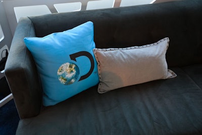 Pillows marked with the logos for each network helped designate where network executives and talent were stationed.